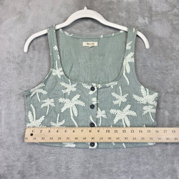 Madewell Crop Top Womens Small Green Palm Tree Button Front Tank Sleeveless - Picture 5 of 9